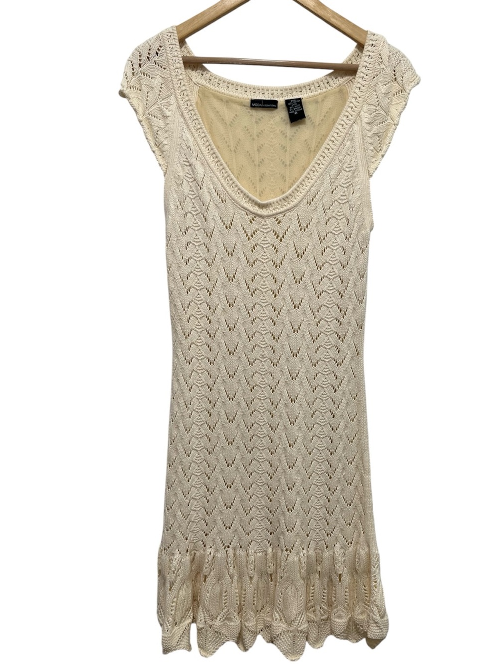Moda International Y2K Cotton Crochet Ivory Midi Dress Size XL